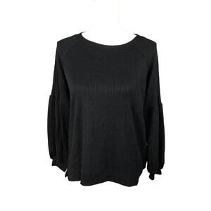 Status by Chenault Women’s Size S Black Pullover Top Blouson Sleeves Hi Low Hem